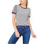 Women's CeCe Striped Baby Tee With Crest Button Detail | Zappos.com